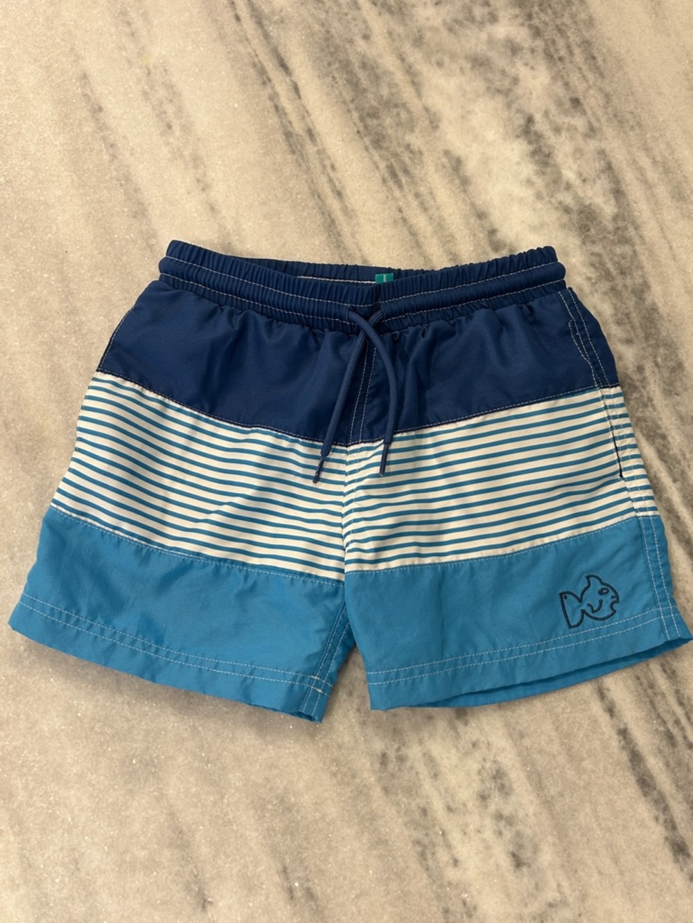 PRODOH Boys Boogie Board Swim Trunks sz 6 Lined Navy Blue White Stripe